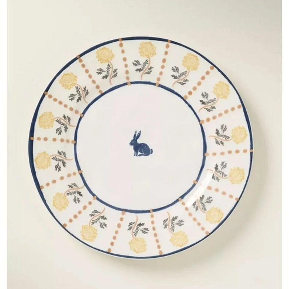Anthropologie Millie Plate Set Salad Dessert Lunch Farmhouse Rabbit Bull Chicken